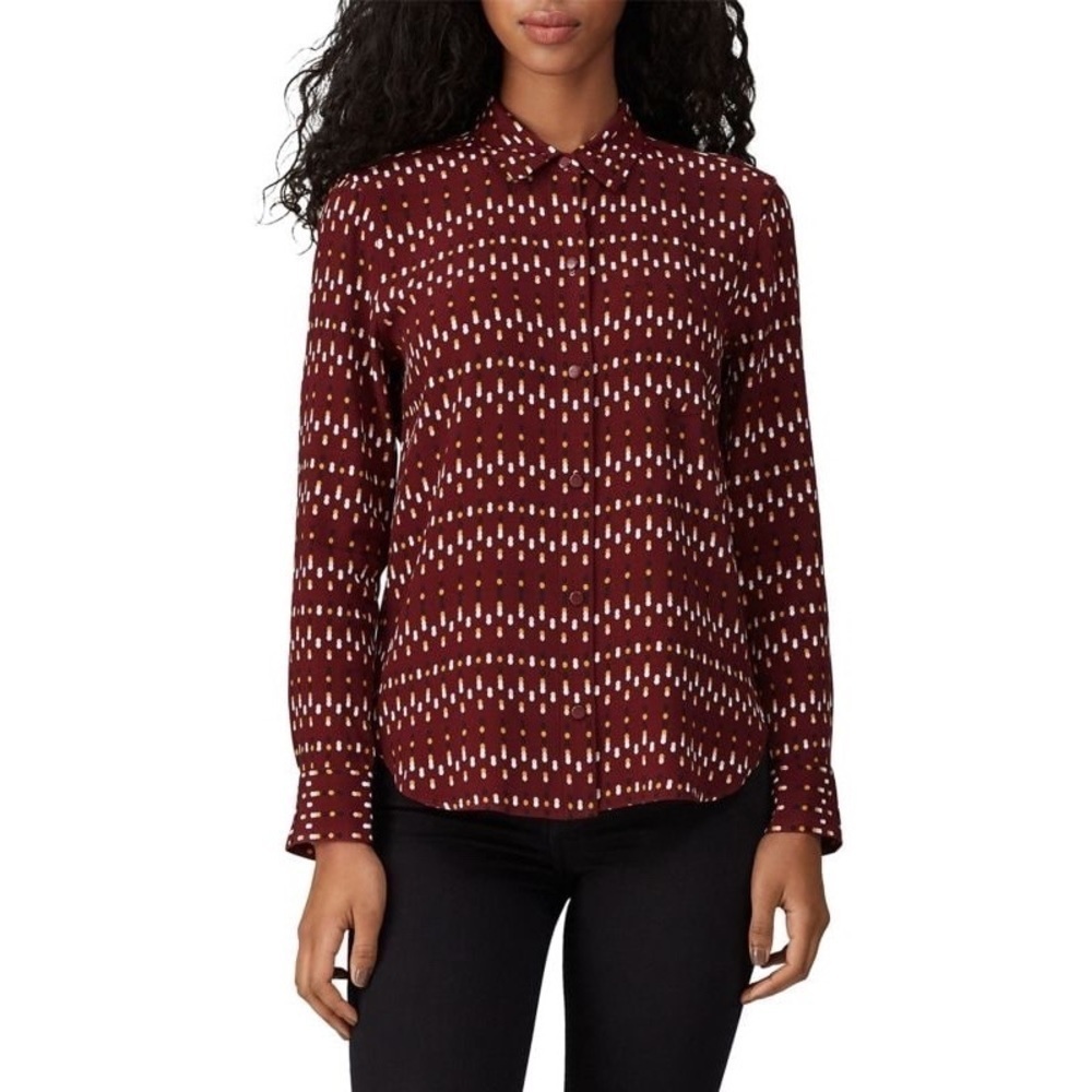 Equipment Femme Burgundy Geo Print Holiday Women’s Work Button Down Blouse Sz M